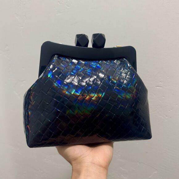 Iridescent Embossed Leather Handmade “Candy” Kisslock Acrylic Frame Clutch Bag - Picture 4 of 16